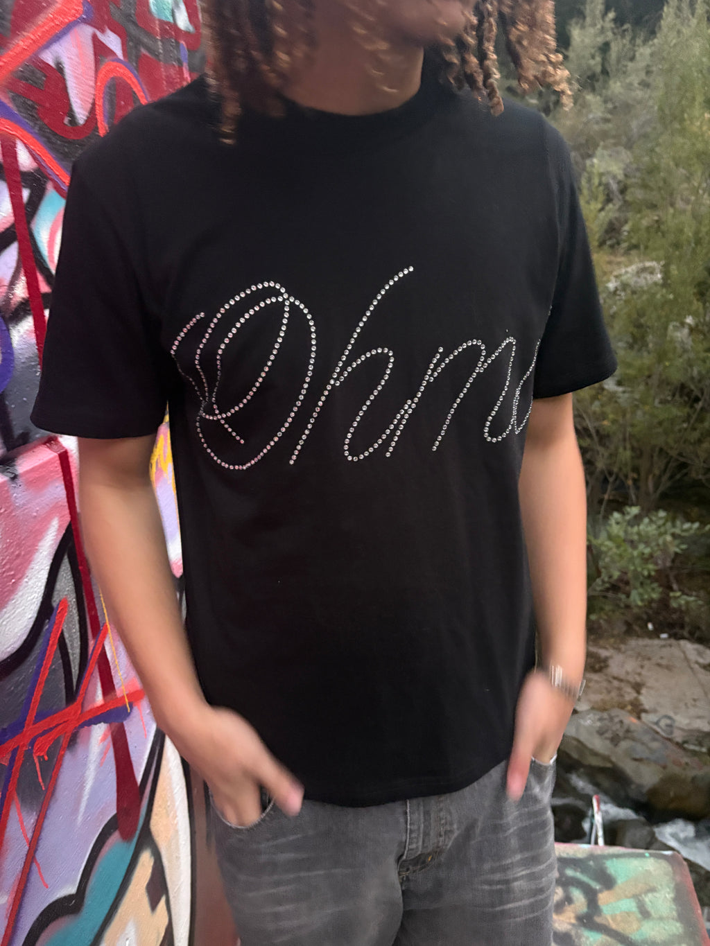 Cursive Ohmi rhinestone tee